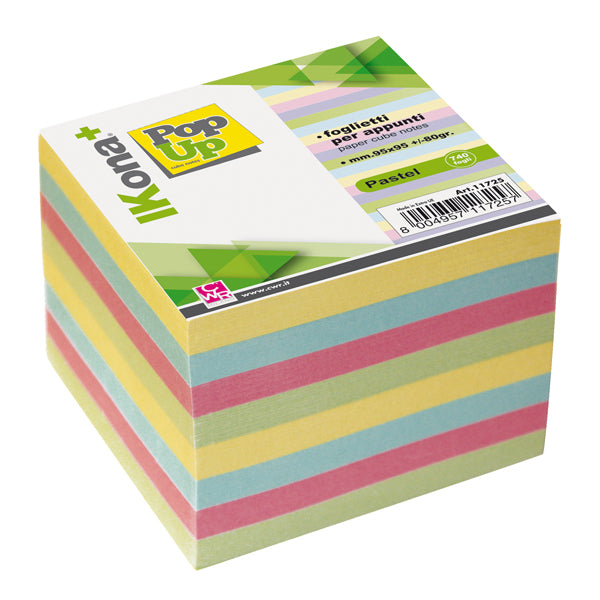 Foglietti Cubo - collato su un lato - pastello assortiti - 9,5 x 9,5 cm - 740 fogli - IKona+