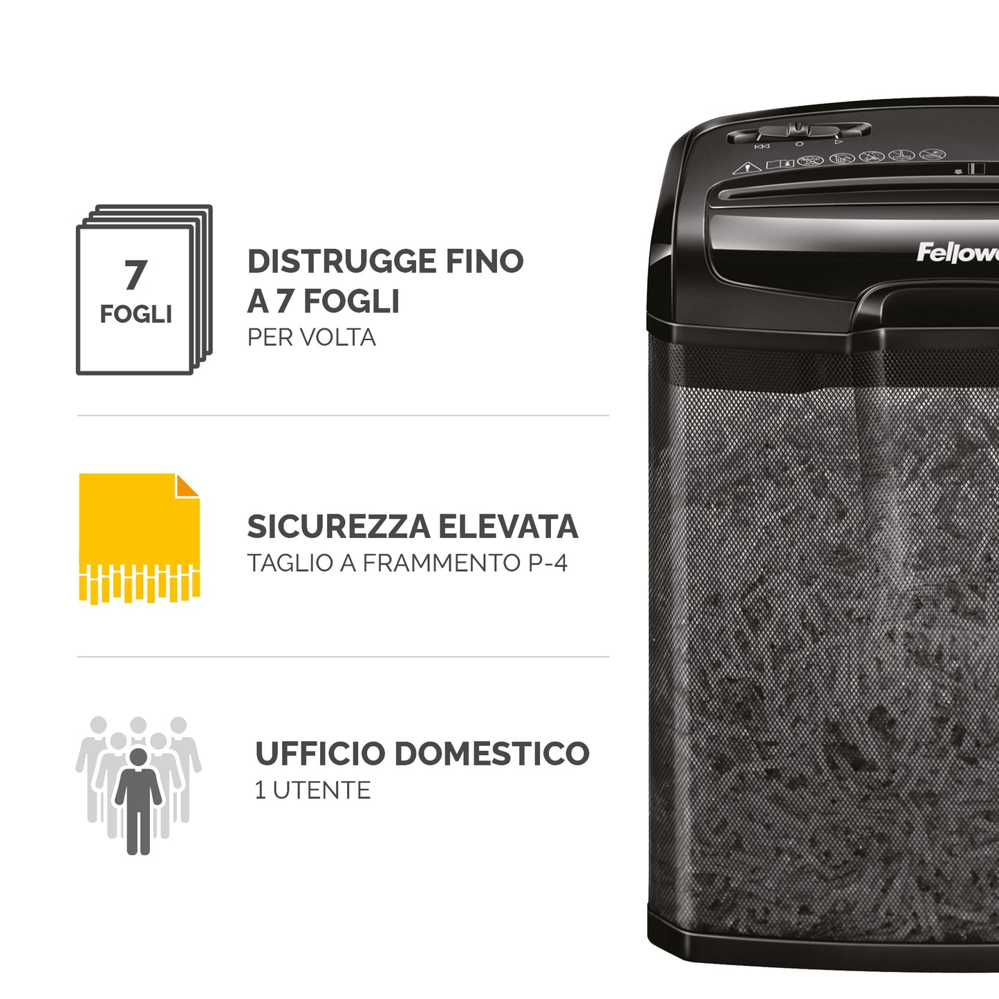 Distruggidocumenti M-7CM - a frammenti - nero - Fellowes