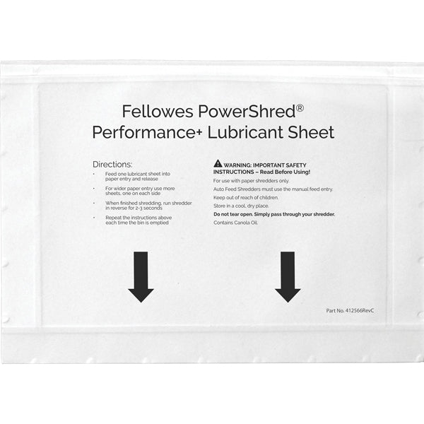 Foglio lubrificante Performance - per distruggidocumenti - Fellowes - conf. 10 pezzi