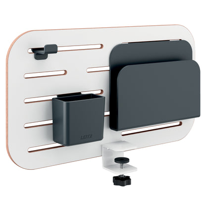 Pannello forato piccolo - per scrivanie compatte Sit-Stand - con portapenne, gancio e portariviste - 42 x 25 x 0,8 cm - grigio chiar o - Leitz