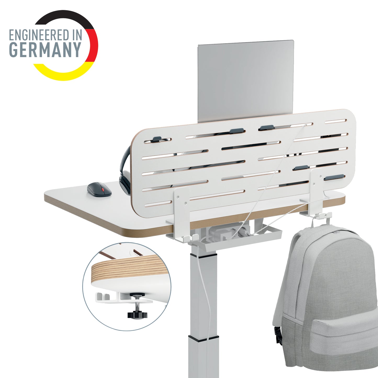 Pannello forato grande - per scrivanie compatte Sit-Stand - con supporto PC/Smartphone, portapenne e gancio - 80 x 25 x 0,8 cm - gri gio chiaro - Leitz