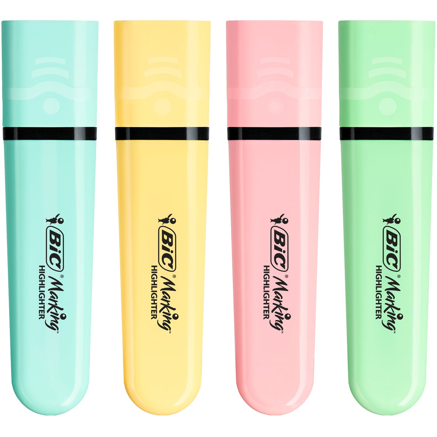 Evidenziatore Flat  - punta a scalpello - tratto da 1,2mm-4,6mm - colori assortiti pastel - Bic - astuccio 4 pezzi
