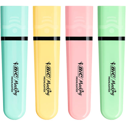 Evidenziatore Flat  - punta a scalpello - tratto da 1,2mm-4,6mm - colori assortiti pastel - Bic - astuccio 4 pezzi