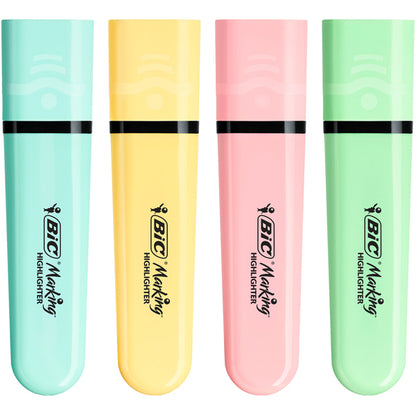 Evidenziatore Flat  - punta a scalpello - tratto da 1,2mm-4,6mm - colori assortiti pastel - Bic - astuccio 4 pezzi