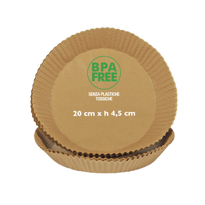 Vaschette cartaforno per friggitrice ad aria - in busta - diametro 20 cm - altezza 4,5 cm - avana - Perfetto Kitchen - conf. 25 pezz i