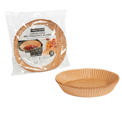 Vaschette cartaforno per friggitrice ad aria - in busta - diametro 20 cm - altezza 4,5 cm - avana - Perfetto Kitchen - conf. 25 pezz i
