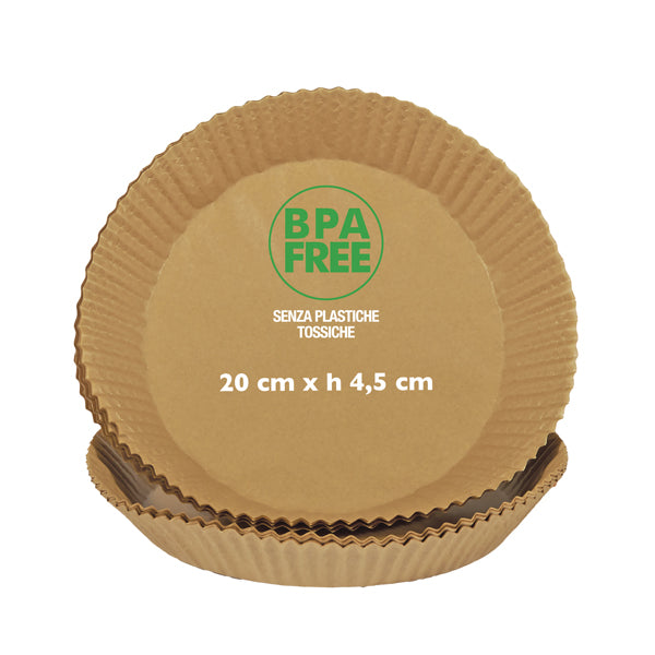Vaschette cartaforno per friggitrice ad aria - in astuccio - diametro 20 cm - altezza 4,5 cm - avana - Perfetto Kitchen - conf. 50 p ezzi