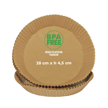 Vaschette cartaforno per friggitrice ad aria - in astuccio - diametro 20 cm - altezza 4,5 cm - avana - Perfetto Kitchen - conf. 50 p ezzi