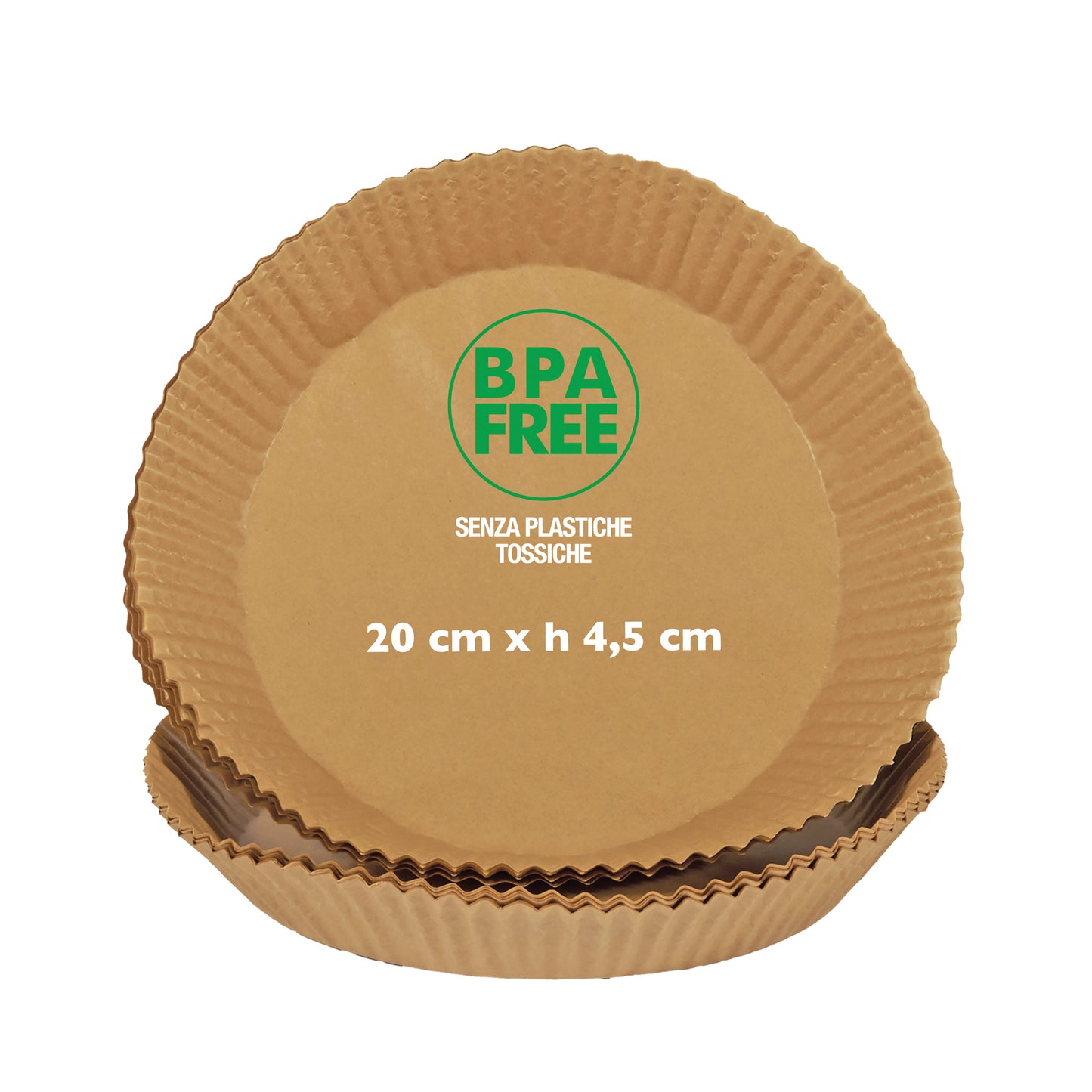Vaschette cartaforno per friggitrice ad aria - in astuccio - diametro 20 cm - altezza 4,5 cm - avana - Perfetto Kitchen - conf. 50 p ezzi