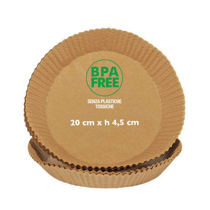 Vaschette cartaforno per friggitrice ad aria - in astuccio - diametro 20 cm - altezza 4,5 cm - avana - Perfetto Kitchen - conf. 50 p ezzi