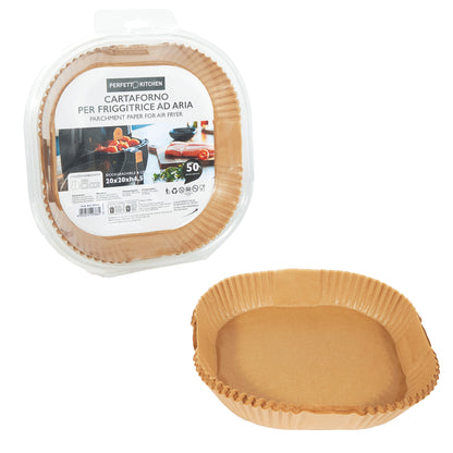 Vaschette cartaforno per friggitrice ad aria - in astuccio - 20 x 20 x 4,5 cm - avana - Perfetto Kitchen - conf. 50 pezzi