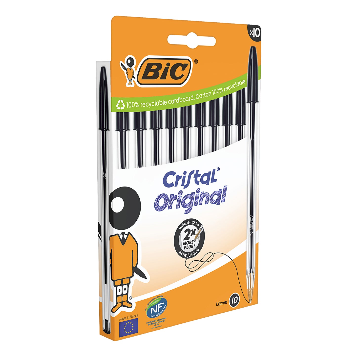 Penna a sfera Cristal - punta media 1,0mm - nero  - Bic - conf. 10 pezzi
