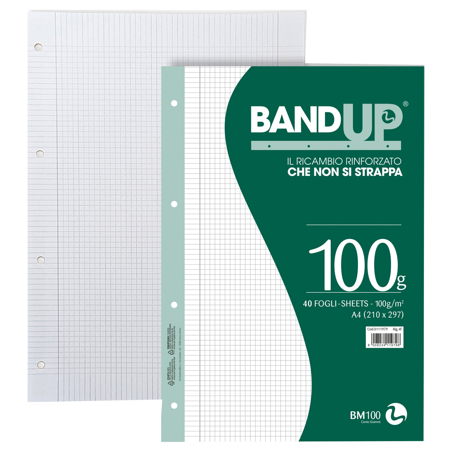 Ricambi BandUP forati rinforzati - A4 - 4mm c/margine - 100gr - BM - conf. 40 pezzi