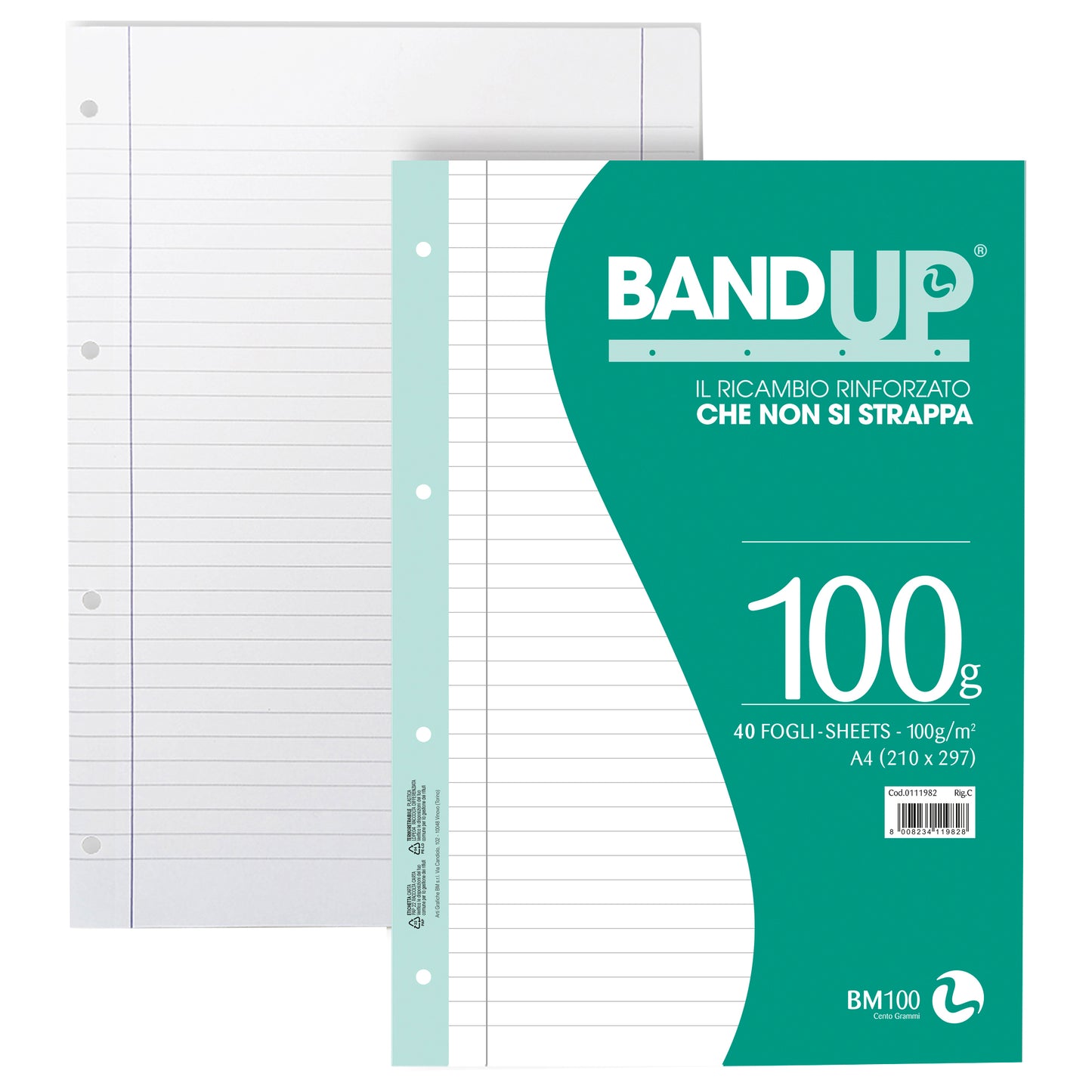 Ricambi BandUP forati rinforzati - A4 - 1 rigo c/margine - 100gr - BM - conf. 40 pezzi