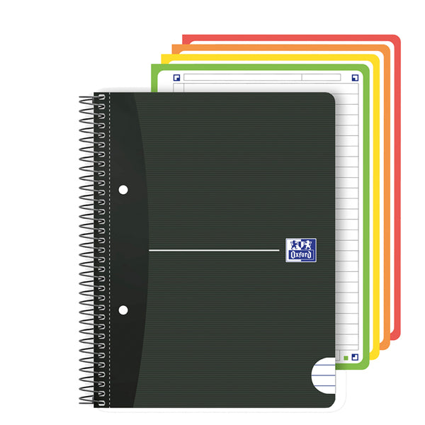 Maxiquaderno spiralato Office Essentials - A4+ - 1 rigo c/margine - 160 pagine - 80 gr - colori assortiti - Oxford