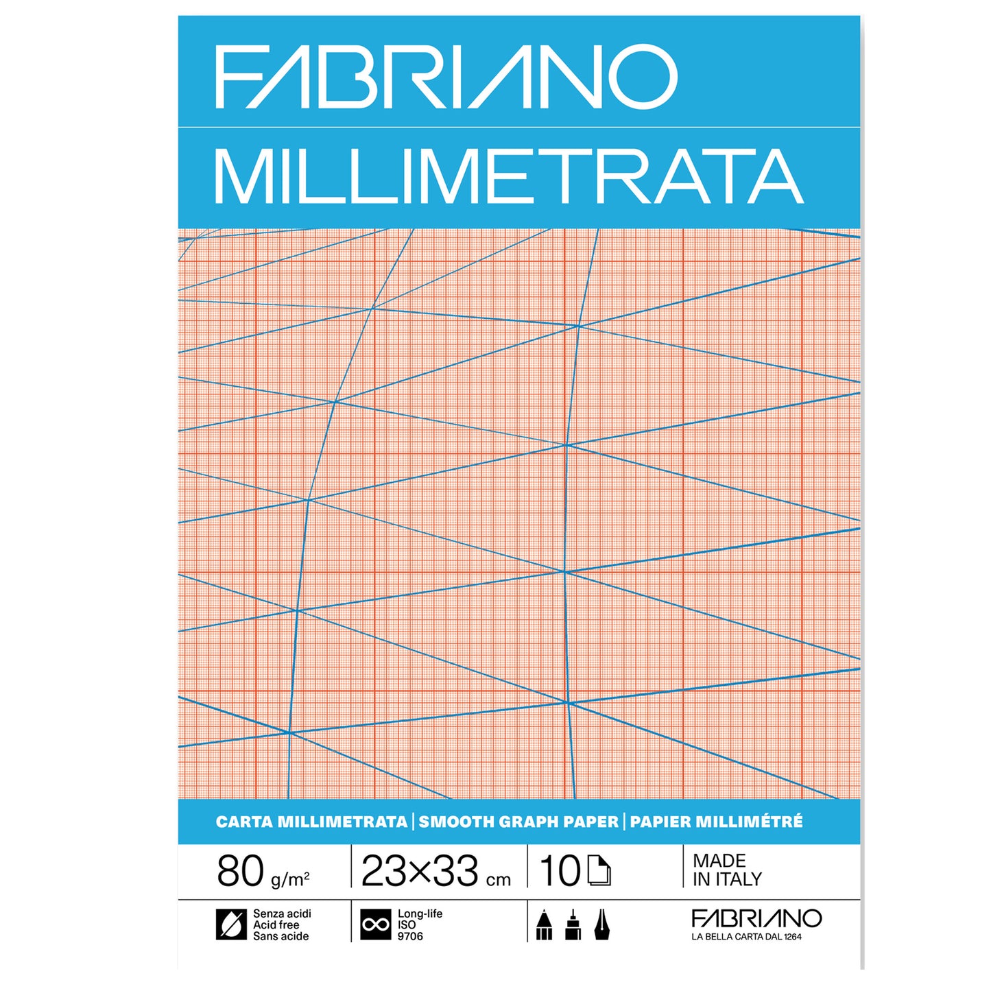 Blocco carta millimetrata - 23 x 33cm - 10 fogli - 80gr - Fabriano