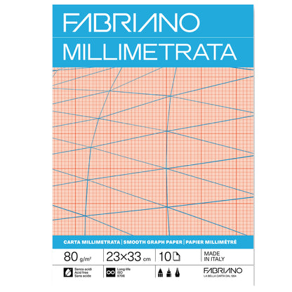 Blocco carta millimetrata - 23 x 33cm - 10 fogli - 80gr - Fabriano