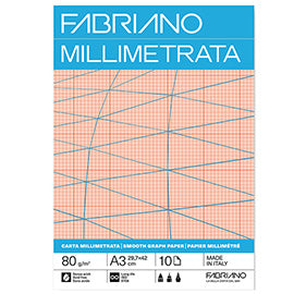 Blocco carta millimetrata - A3 - 29,7 x 42 cm - 10 fogli - 80gr - Fabriano