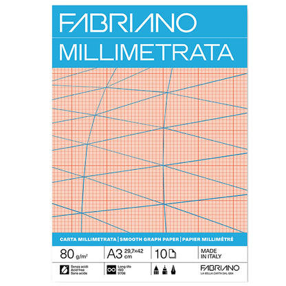 Blocco carta millimetrata - A3 - 29,7 x 42 cm - 10 fogli - 80gr - Fabriano