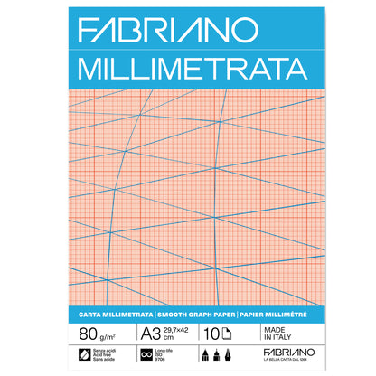 Blocco carta millimetrata - A3 - 29,7 x 42 cm - 10 fogli - 80gr - Fabriano
