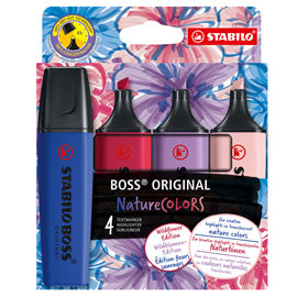 Evidenziatori Stabilo Boss Wildflowers - punta a scalpello - tratto 2 - 5 mm - colori assortiti - Stabilo - astuccio 4 pezzi