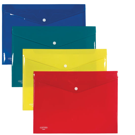 Busta con bottone - PP - 33 x 23,7 cm - colori assortiti - Plastibor