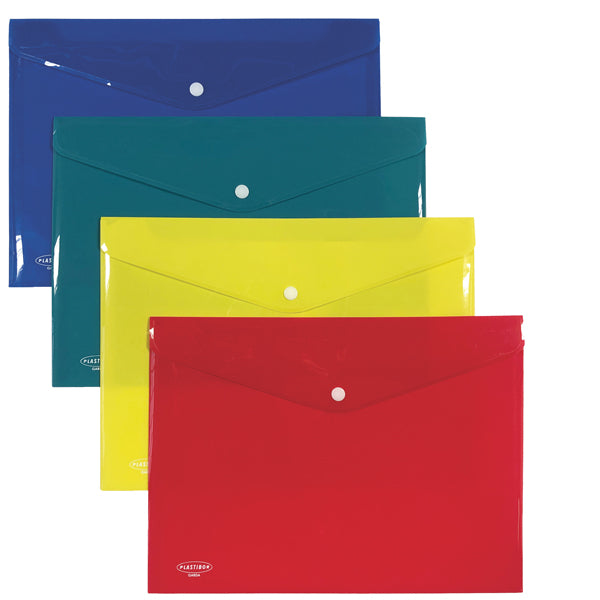 Busta con bottone - PP - 33 x 23,7 cm - colori assortiti - Plastibor