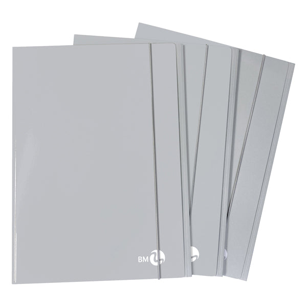 Cartella 3 lembi con elastico - A4 - dorso piatto - grigio chiaro - BM