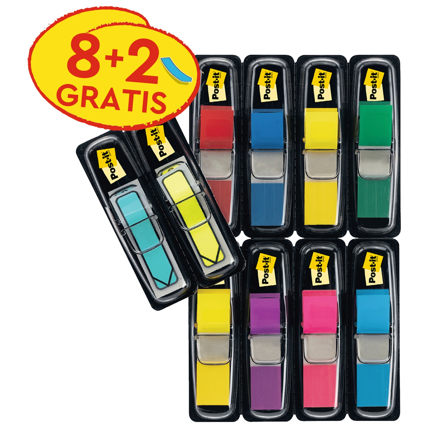 Segnapagina Post-it Index piccolo + Segnapagina Post-it® Index Freccia - colori assortiti  - Post-it - Value pack 8+2 frecce gratis