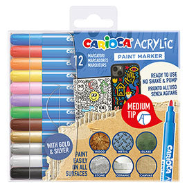Marcatore Paint Marker acrilico - punta media - colori assortiti - Carioca - conf. 12 pezzi