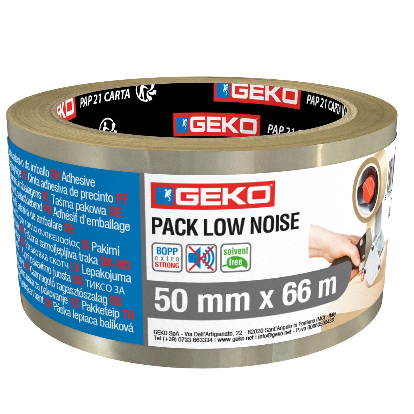 Nastro adesivo - 5 cm x 66 m - PP - silenzioso - trasparente - Geko