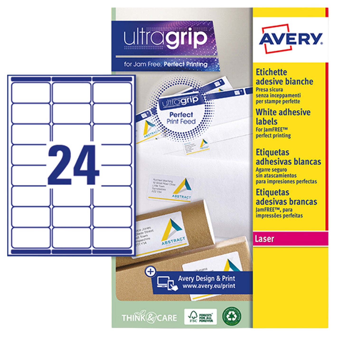Etichette adesive L7159 - in carta - angoli arrotondati - laser - permanenti - 63,5 x 33,9 mm - 24 et/fg - 15 fogli - bianco - Avery