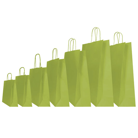 Shopper Twisted - maniglie cordino - 14 x 9 x 21 cm - carta kraft - verde fagiolo - Mainetti Bags - conf. 25 pezzi
