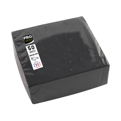 Tovaglioli cocktail - 2 veli - 20 x 20 cm - carta - nero - Pro Nappe - conf. 50 pezzi