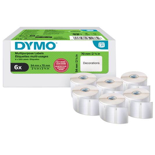 Rotolo 320 etichette LW 2234188 - 54 x 70 mm - carta - multiuso - bianco - Dymo - value pack 6 pezzi