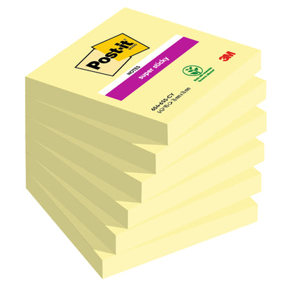 Blocco Post-it Super Sticky - 654-6SS-CY - 76 x 76 mm - giallo Canary - 90 fogli - Post-it - conf. 6 pezzi