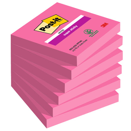 Blocco Post-it Super Sticky - 654-6SS-PPNK - 76 x 76 mm - rosa power - 90 fogli - Post-it - conf. 6 pezzi