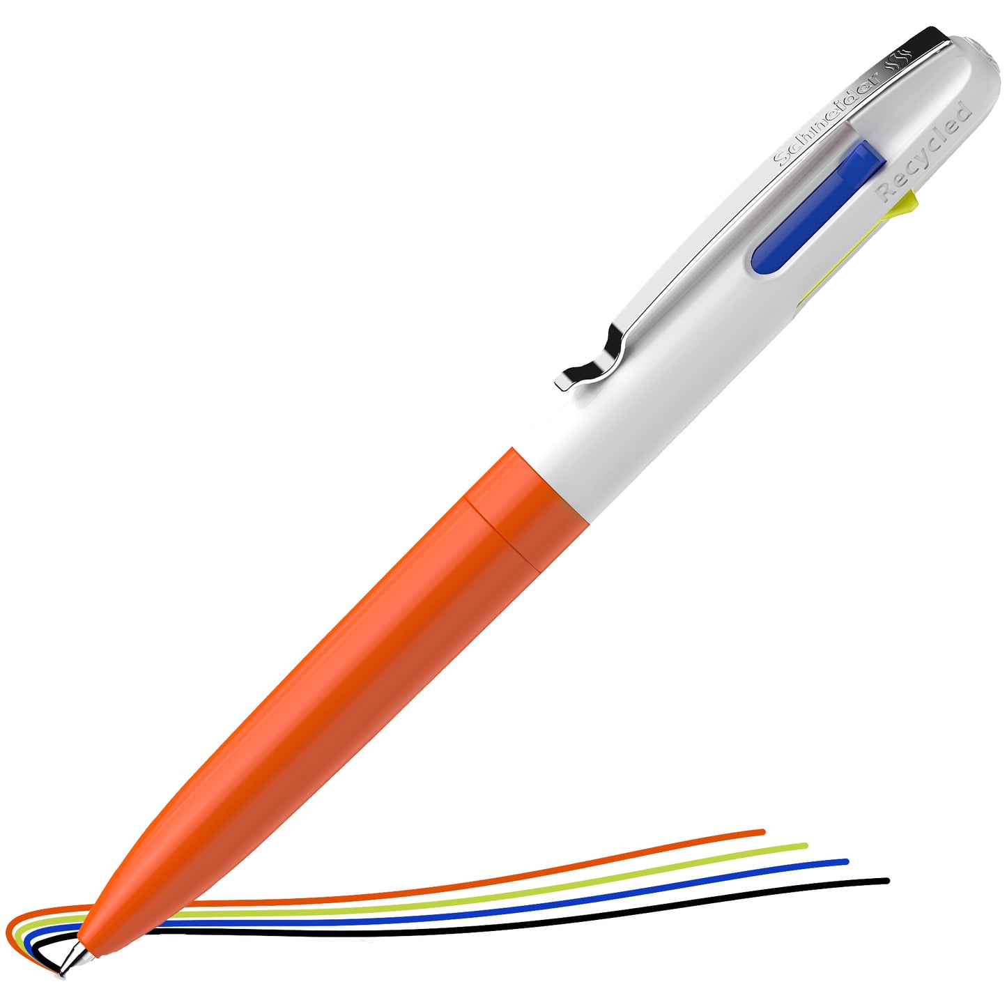 Penna a sfera Take 4 - punta media - 4 colori - fusto arancione fluo - Schneider