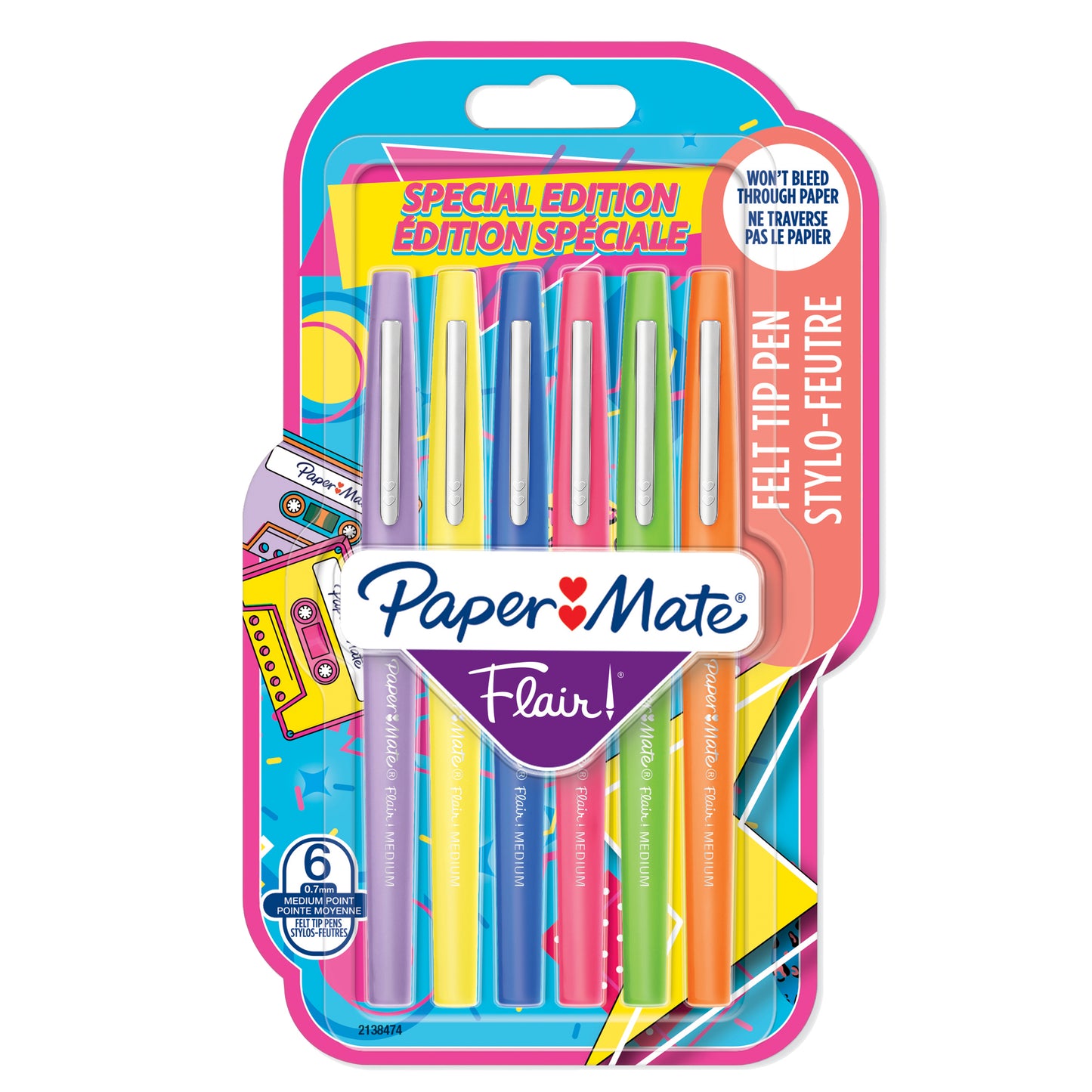 Pennarello Flair Nylon - punta feltro - 1,10mm - colori assortiti Retrò - Papermate - conf. 6 pezzi