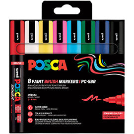 Marcatore a base d'acqua Uni Posca PC5MBR - punta brush 1.0 - 4.0mm - colori assortiti  - Uni Mitsubishi - conf. 8 pezzi