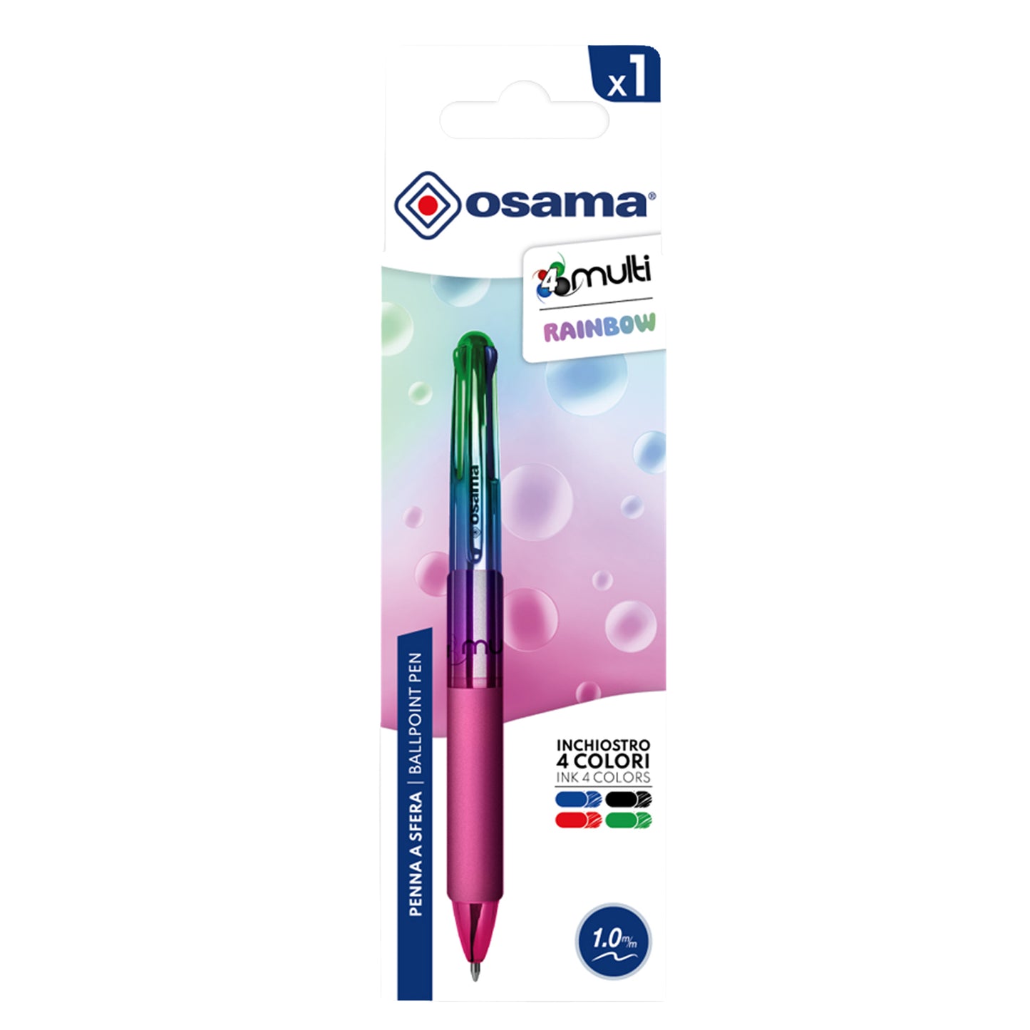 Penna a sfera 4 Multi Chrome - punta 1,00 mm - 4 colori - rainbow  - Osama