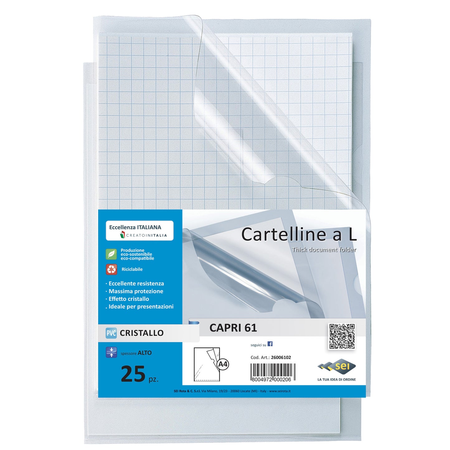 Cartellina a L Capri 61 - A4 - PVC - liscio pesante - Sei Rota - conf. 25 pezzi