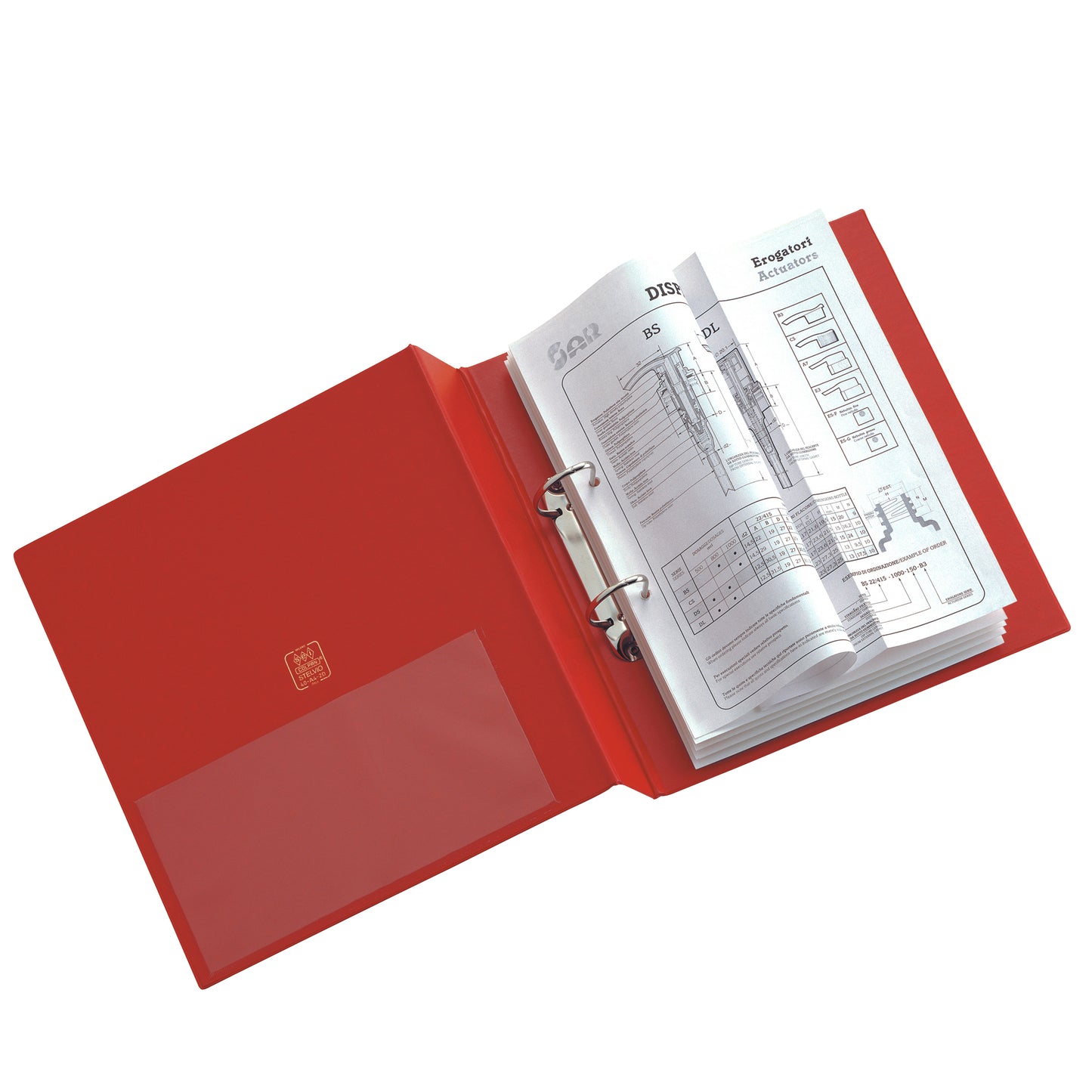 Raccoglitore Stelvio - 22 x 30 cm - 2 anelli a D 40 mm - dorso 5,5 cm - rosso - Sei Rota