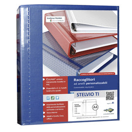 Raccoglitore personalizzabile Stelvio TI - 22 x 30 cm - 4 anelli a D 25 mm - dorso 4 cm - blu - Sei Rota