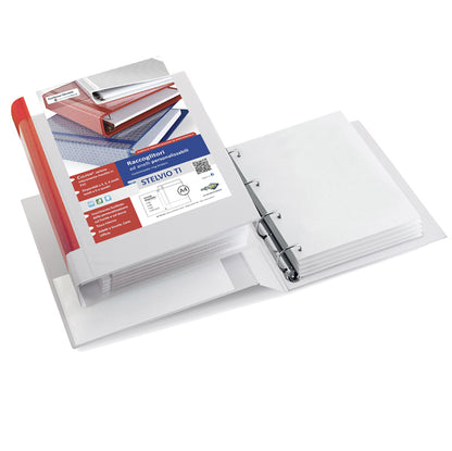 Raccoglitore personalizzabile Stelvio TI - 22 x 30 cm - 4 anelli a D 50 mm - dorso 7,5 cm - bianco - Sei Rota