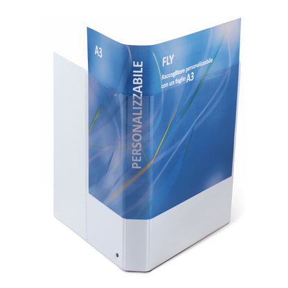 Raccoglitore personalizzabile Fly - 22 x 30 cm - 4 anelli a D 30 mm - dorso 4 cm - bianco - Sei Rota