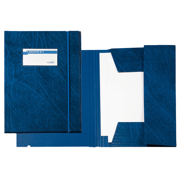 Cartella 3 lembi con elastico F - 25 x 35 cm - dorso 3 cm - Colpan - blu - Sei Rota