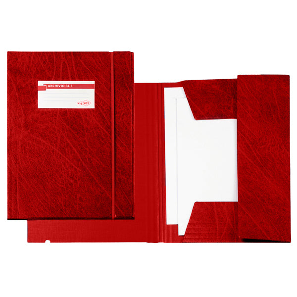 Cartella 3 lembi con elastico F - 25 x 35 cm - dorso 3 cm - Colpan - rosso - Sei Rota