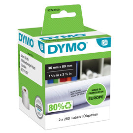 Rotolo 260 etichette LW 990120 - 36 x 89 mm - carta - indirizzi estesi - bianco - Dymo - conf. 2 rotoli