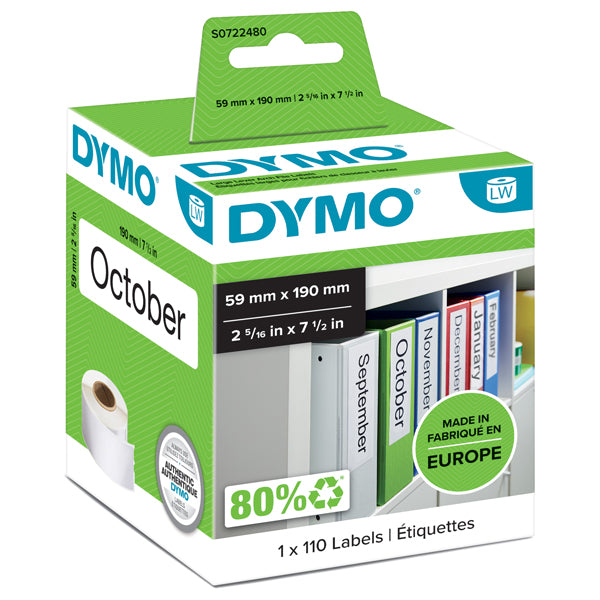 Rotolo 110 etichette LW 990190 - 59 x 190 mm - carta - registratore grande  - bianco - Dymo